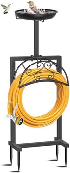Garden Hose Holder, Freestanding Holds 150ft with Bird Feeder by Ouinis