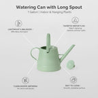 1 Gallon Plastic Watering Can with Long Spout & Dual Handles for Indoor Plants, Hanging Baskets - White, Yellow, Green, Gray - Image 5