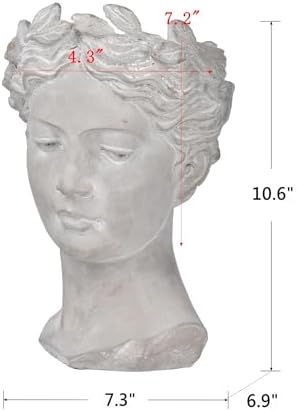 7" Greek Style Cement Head Planter, 11 Inch, Gray - Image 2