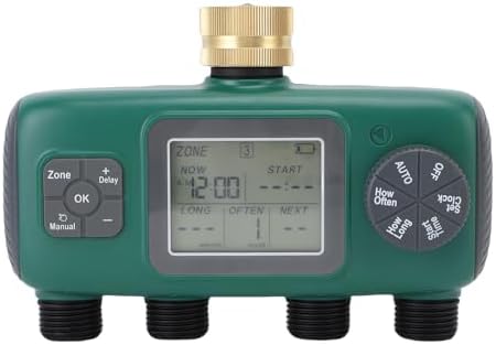 Diydeg Sprinkler Timer, 3/4in Brass Inlet 4 Zone Programmable Water Timer with Rain Delay, Automatic Irrigation Controller System Outdoor Soaker Hose Timer for Garden Hose, Yard by Diydeg