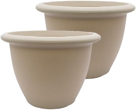 The HC Companies Sevilla Flower Planters - Outdoor & Indoor Planter - Round Self Watering Plant Pots for Herbs & More (16”, Cottage Stone, Pack of 2) by TheHCCompanies