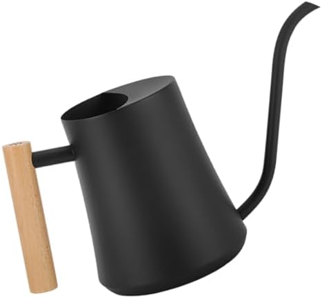 HEALLILY Vintage Stainless Steel Watering Kettle with Long Spout and Wooden Handle, Large Capacity Garden Watering Can for Indoor Plants and Outdoor Gardening, Black by HEALLILY