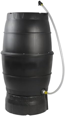 SQUEEZE master 50 Gallon Rainwater Collection Barrel with Stand-BPA Free Home Rain Catcher with Outlet Hose-Flatback Designed Water Storage Collection Barrel for Gardens and Plants by CompostingandWineMakingMaster
