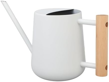 Indoor Watering Can with Long Spout, 16oz Metal Watering Can Plant Watering Can Mini Watering Can with Wood Handle for Indoor Plants, Bonsai Outdoor Garden Flower (White) by Gavigain