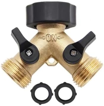Brass Garden Hose Splitter 2 Way Y Valve 3/4" Outlet with Shut Off Valves by NUALLY