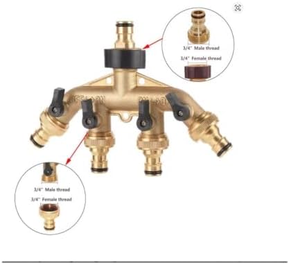 3/4 Inch Brass 4 Way Water Tap Splitter Garden Hose Manifold - Image 2