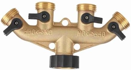 Jiawu Brass 4 Way Hose Pipe Splitter, 3/4 Inch Garden Tap Connector with ShutOff Valves, Durable Proof Irrigation Splitter for Watering Flowerbeds, Lawns, Vegetables & (#2) - Image 3