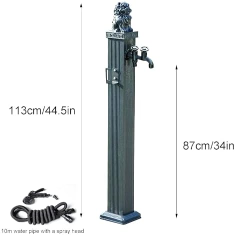 Free Standing Water Column for Home Garden, Outdoor Column Faucet, Garden Hose Holder with Full Copper Faucet, Square Garden Water Column, Stainless Steel(Gray,113cm/44.5in) - Image 2