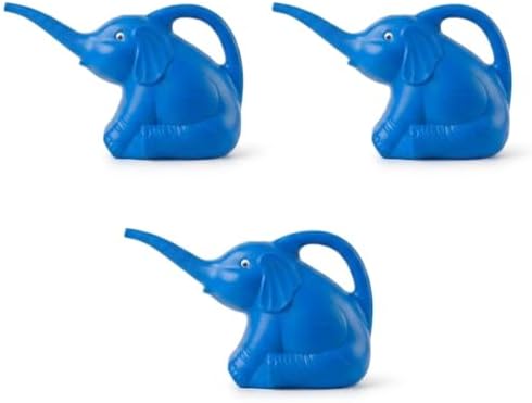 PMU 3Pcs 2-Quart Elephant Watering Can – Durable Plastic Garden Watering Can for Indoor & Outdoor Plants, Easy-Pour Spout, Large Water Pot, Blue by PMU