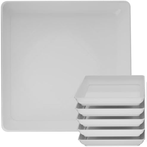 Square Plant Saucer 16 Inch 5 Pack, Planter Trays for Flower Pots, Plant Water Catcher Drip Dishes, Plastic Bottom Watering Plates Indoors and Outdoors - White by Tectsia