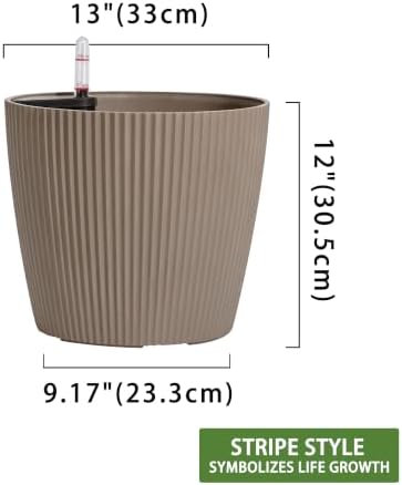 Dexceder 13x12 Self Watering Planters Indoor (2 Pack, Taupe) - Image 2
