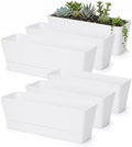 GREANER 12x3.8 Inch Herb Planters, 6 Pack White Rectangle Window Boxes with Tray, Indoor Succulent Cactus Mint Plastic Pot with Saucer for Windowsill, Balcony, Office, Outdoor Garden by GREANER
