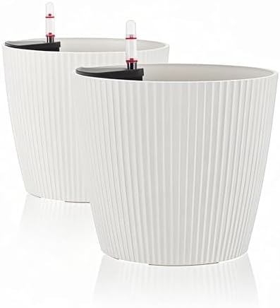 Dexceder 11x10 Self Watering Planters Indoor (2 Pack, White) by Dexceder