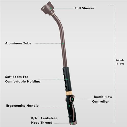 RESTMO Long Watering Wand, 24 Inches Gentle Soft Full Shower Sprayer Wand - Image 2