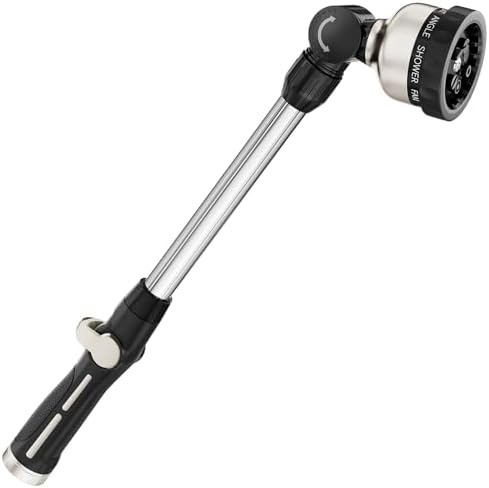 FANHAO 16-Inch Metal Watering Wand, Heavy Duty Garden Hose Wand with 9 Spray Patterns, 180° Rotating Long Hose Nozzle Sprayer Thumb Flow Control, Ideal to Water Hanging Baskets and Shrubs by FANHAO