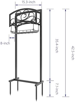 Kingson Freestanding Garden Hose Holder with Storage Basket - Heavy-Duty Black Powder-Coated Steel, Holds 150FT Hose, Detachable & Portable Design with Assembly Tools, Ideal for Outdoor Use - Image 3