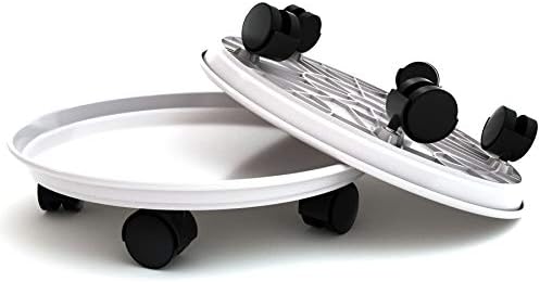 Plant Caddy with Wheels 15.5 Inch, 2 Pack Heavy Duty Plant Dolly Tray, Round Planter Caddies for Indoor & Outdoor Use, White by Coadura