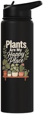 Plants Are My Happy Place Plant Mom Lover Watercolor Gift Stainless Steel Insulated Water Bottle - Image 3