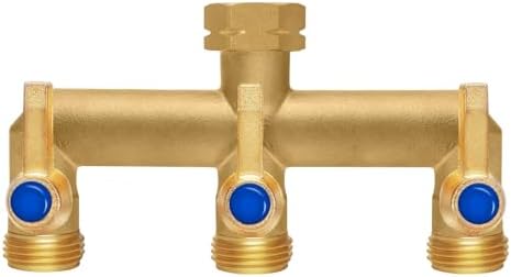 Brass Garden Hose Splitter, 3 Way Hose Splitter, Outdoor Hose Splitter, GHT 3/4 in. Female Inlet and 3 Way 3/4 in. Male Outlet for Regulating and Shutting Off Water Flow by Unknown