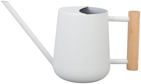 Small Watering Can for Indoor Plants Wood Handle Long Spout Water Can for Garden Flower (White) by QERLONG
