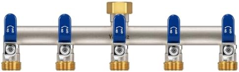 5-Way Garden Hose Splitter, Heavy-Duty Brass, 3/4" GHT, Blue by Yayamz