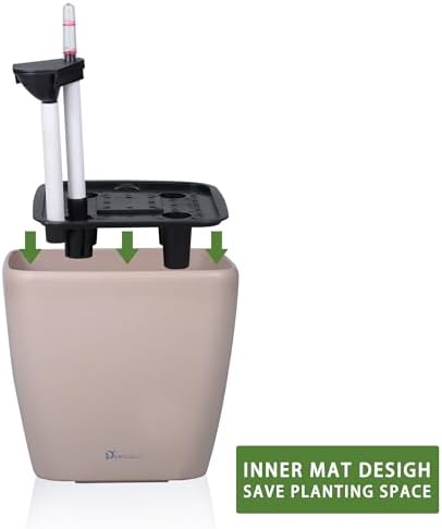 Dexceder 18x17 Self Watering Planter with Wheels (Taupe Matte) - Image 4