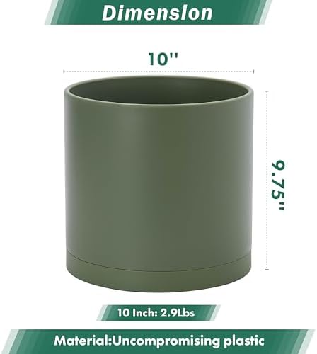 D'vine Dev Plastic Planter Pot with Saucer, 10 in, Olive, 74-X-I-2 - Image 3