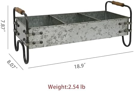 Rustic Galvanized Metal 3-Compartment Planter with Wood Handles, Vintage Style Succulent Herb Flower Pot for Indoor Outdoor Garden, Kitchen, Windowsill Decor - Image 6