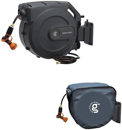 Giraffe Tools AW50 Retractable Garden Hose Reel Cover UV Resistant, Anti-Fading and Waterproof and Retractable Garden Hose Reel 1/2 Inch x 155+5 ft, Heavy Duty, Any Length Lock, Slow Return System by GiraffeTools