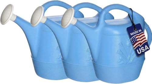 PMU 2 Gallon Watering Can - Garden Watering Can for Indoor & Outdoor Plants - Plastic Water Can with Detachable Sprinkler Head - Large Water Pot, Made in USA - Blue Pkg/3 by PMU