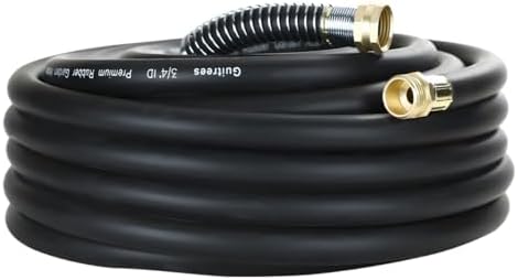 Guitrees 25FT 3/4 Heavy Duty Rubber Garden Hose - 300psi Working, 1000psi Burst - Hot/Cold Water - Five-Layered Braiding for Durability - Versatile for Gardening, Agriculture, Construction(Black) by Guitrees