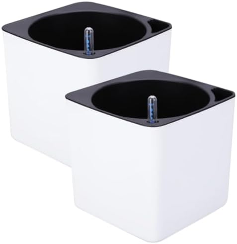 SUPVOX Self Watering Flowerpot Plastic Planter with Large Water Capacity, Double Layer Square Design, Detachable Inner Pot, Thick Cotton Rope, Suitable for Desk and Wall Use by SUPVOX
