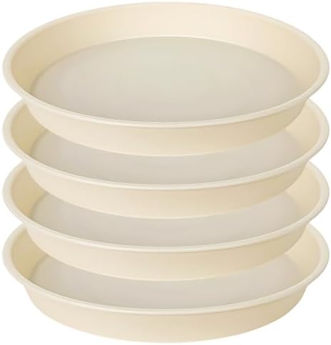 4 Pack of 14 inch Plant Saucers Bird Bath Bow Round, Plastic Plant Saucer Tray for Pots, White Planters for Indoor Plants, Plant Trays for Planter 12-15" (14", Beige) by Bleuhome