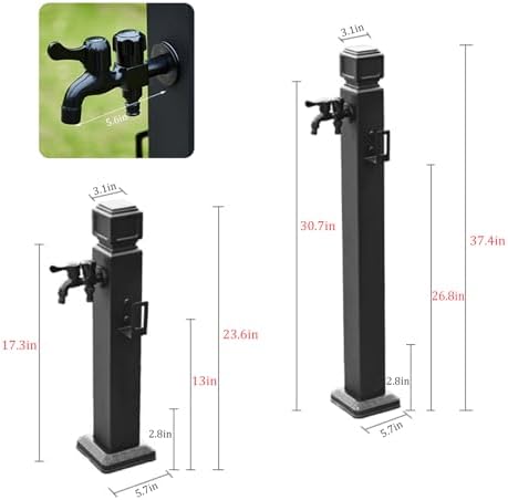 Freestanding Garden Water Column - Outdoor Dual Faucet Hydrant, Freeze-Proof Hose Bib for Vertical Garden Irrigation, Black Courtyard Faucet Post (H23.6in) - Image 7
