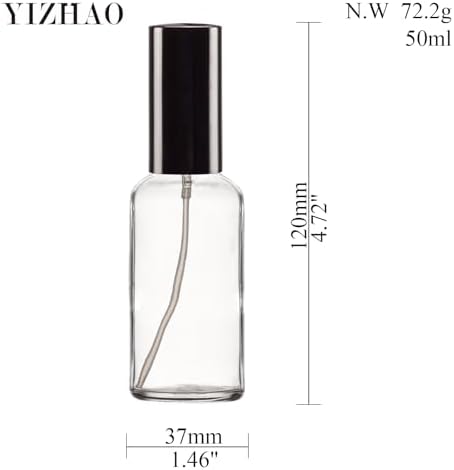 YIZHAO Clear Glass Spray Bottles 2oz, with Small Fine Mist Spray, Metal Cap, Refillable for Essential Oil,Travel,Cleaning,Perfume,Aromatherapy,Makeup – 12 Pcs - Image 2