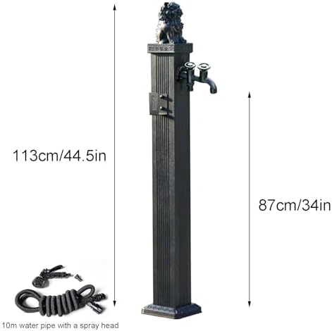 Free Standing Water Column for Home Garden, Outdoor Column Faucet, Garden Hose Holder with Full Copper Faucet, Square Garden Water Column, Stainless Steel(Black,113cm/44.5in) - Image 2