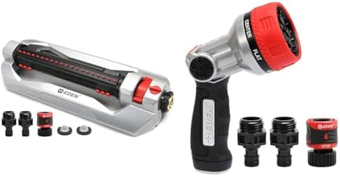Eden Heavy Duty Oscillating Sprinkler and 7-Pattern Thumb Control Nozzle Bundle W/Quick Connect Starter Sets by Unknown