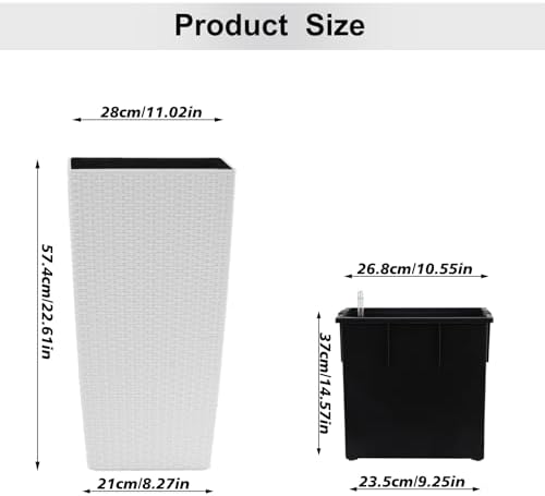 22.6 inch Planters, 22.6 Inch Square Self Watering, White, 2 - Image 4