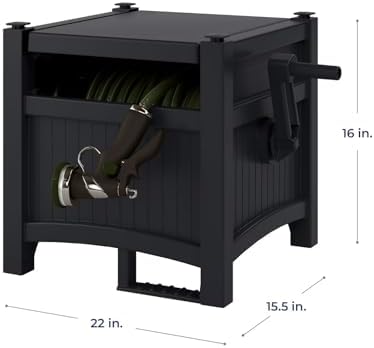 100FT Durable Resin Hose Reel & Hideaway Garden Hose Holder – Wall Mount or Stand, Storage for Garden Hose, Retractable Garden Hose, Keeps Yard Neat - Image 2