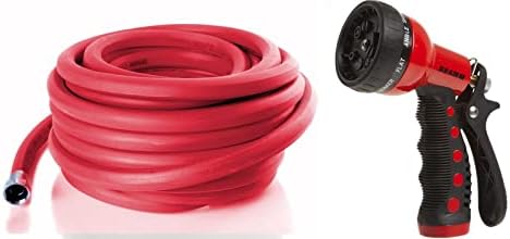 Outdoor Watering Assembly - Red Color Storm Garden Hose with Revolver Spray Gun and ColorTap Loop Rounded White Water Outlet Post - Image 2