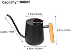 Stainless Steel Watering Pot 1000ml with Wood Handle Black - Image 2