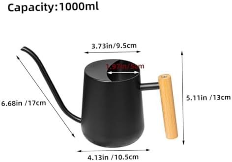 Stainless Steel Watering Pot 1000ml with Wood Handle Black - Image 2