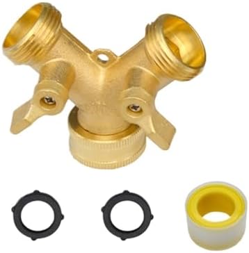 Heavy Duty Brass 1-2-4 Way Splitter Garden Hose Hexagonal Connector with Grip Shut Off Valves Adapter for Water Tap for Water Faucet & Spigot(2 Way USA) by Unknown