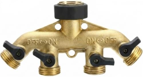 Garden Hose Splitter Heavy Duty 4 Way Brass Connector with Valves by Unknown