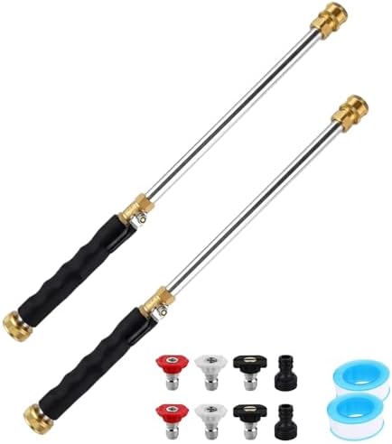 High Pressure Hose Nozzle for Garden, Heavy Duty Metal Jet Nozzle Power Washer Wand with 3 Spray Tips, Pressure Washer Hose Attachment for Car, Patio, Driveway Cleaning (Black 2Pcs) by Unknown