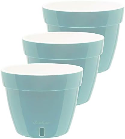 DECOPOTS - 3 Pack - Self Watering Planter - Modern Flower Pot with Water Level Indicator for All House Plants, Flowers, Herbs - Height 8.3 inches (Diameter 10.6", Menthol - White) by DecoPots-SelfWateringPots
