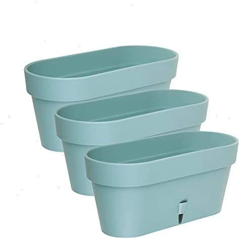 DECOPOTS - Pack of 3 - Self Watering Window Box Planter - Indoor/Outdoor - Windowsill/Oblong Shape Plastic Planter with Bottom Watering and Water Level Indicator (15.6 Inch Long, Jade) by DecoPots-SelfWateringPots
