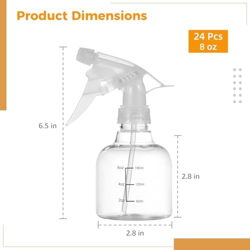 24 Pcs 8 oz Small Sprayers, Dual Scales Plastic Spray Bottles, Refillable Empty with Adjustable Nozzles, Leak-Proof Storage Bottles for Cleaning, Gardening, Hair Care - Image 3