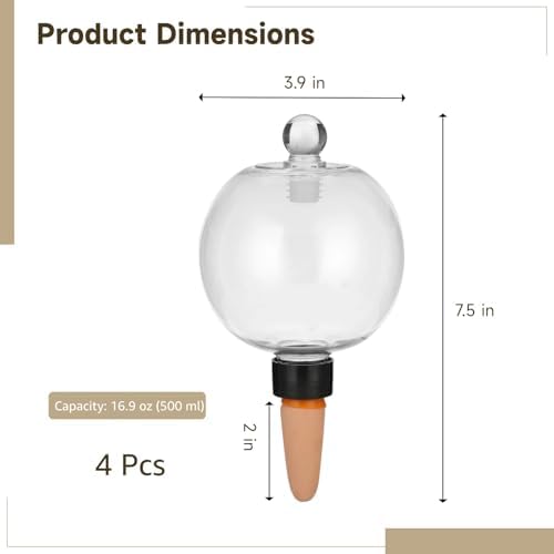 4 PCS Large Plant Self Watering Globes, 16.9 oz Slow Release Watering Bulb with Ceramic Spike Stake, Top Fill Plastic Water Orbs, Automatic Irrigation Insert for Home Garden Office - Image 3