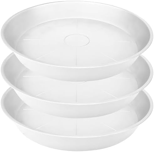 3 Pack of 26 inch Plant Saucer, 4.2" Depth Tray, Large Deep Garden Plastic Flower Planter Plant Trays for Indoors Outdoor Bath Bath (26", Creamy White) by Bleuhome